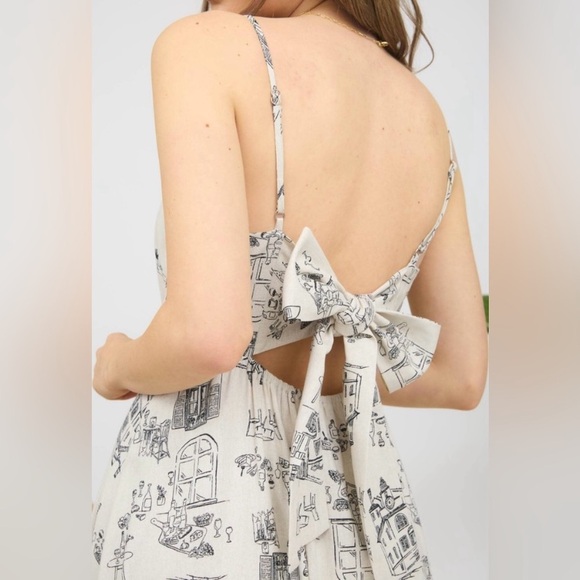 ANTHROPOLOGIE BY THE RIVER LINEN MAXI DRESS PARIS CAFE BEIGE & BLACK SIZE LARGE - Picture 3 of 16